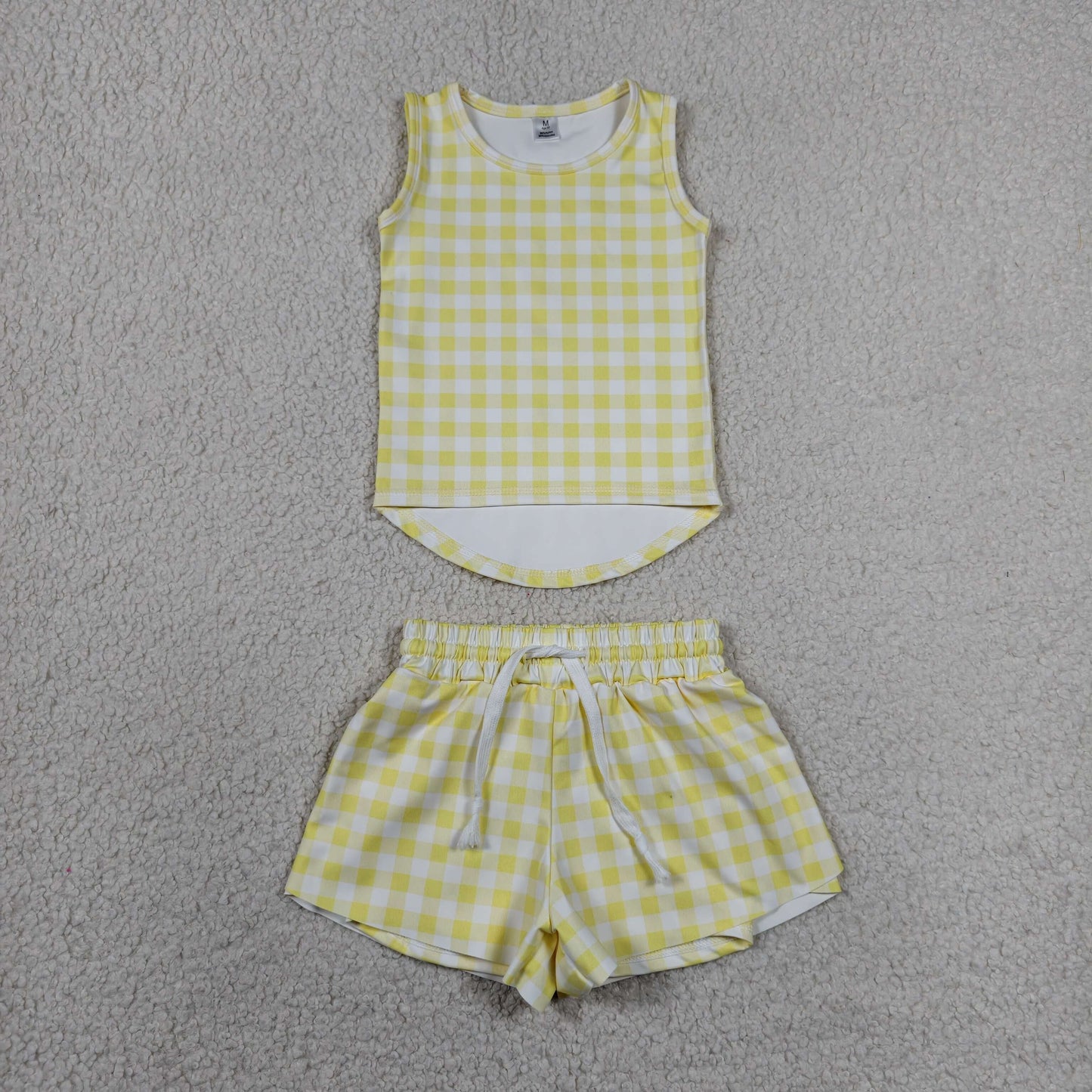 Sibling Baby Girls Checked Vest Top Butterfly Shorts Yoga Active Clothes Sets