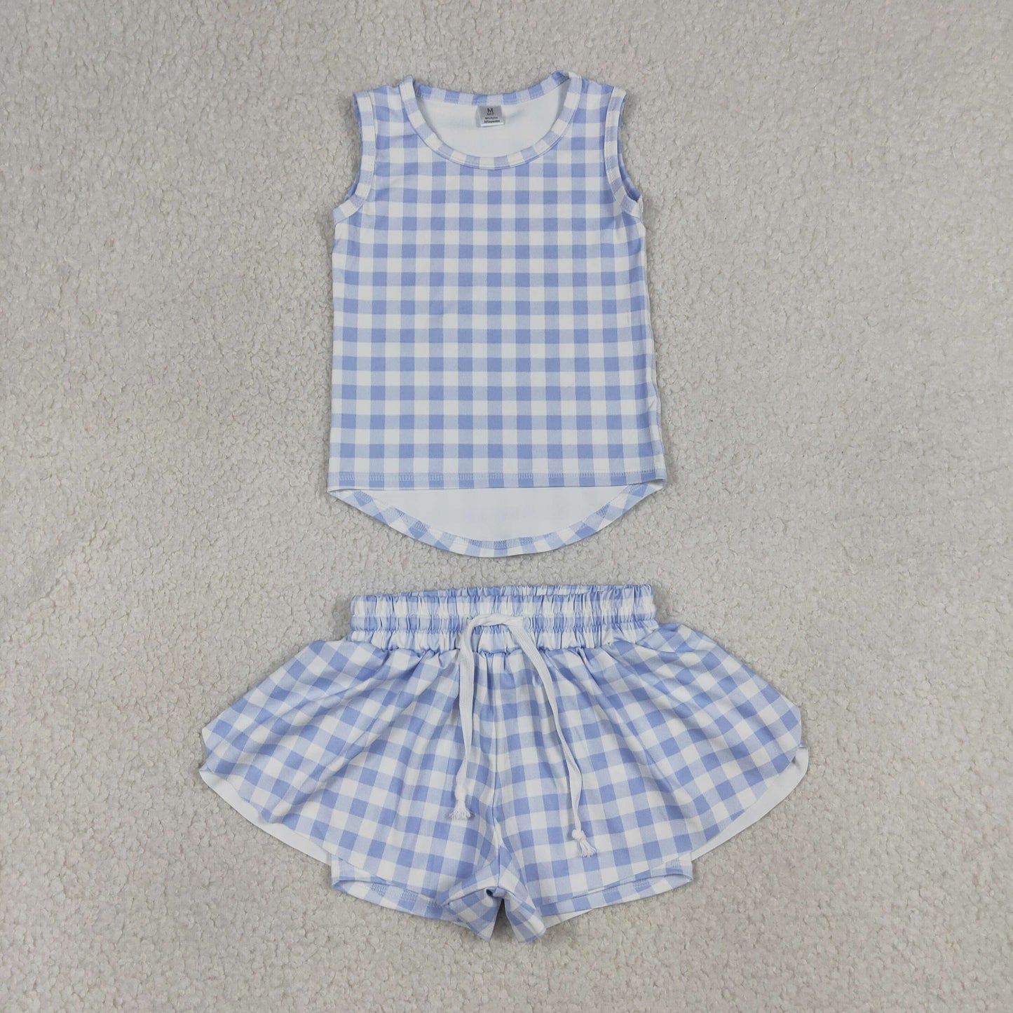 Sibling Baby Girls Checked Vest Top Butterfly Shorts Yoga Active Clothes Sets
