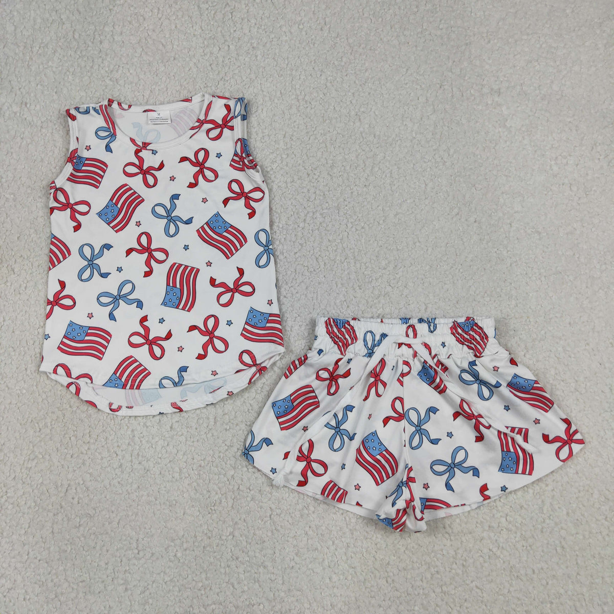 GSSO3520 Baby Girls Flags Bows Sleeveless Vests Butterfly Shorts 4th of July Clothes Set