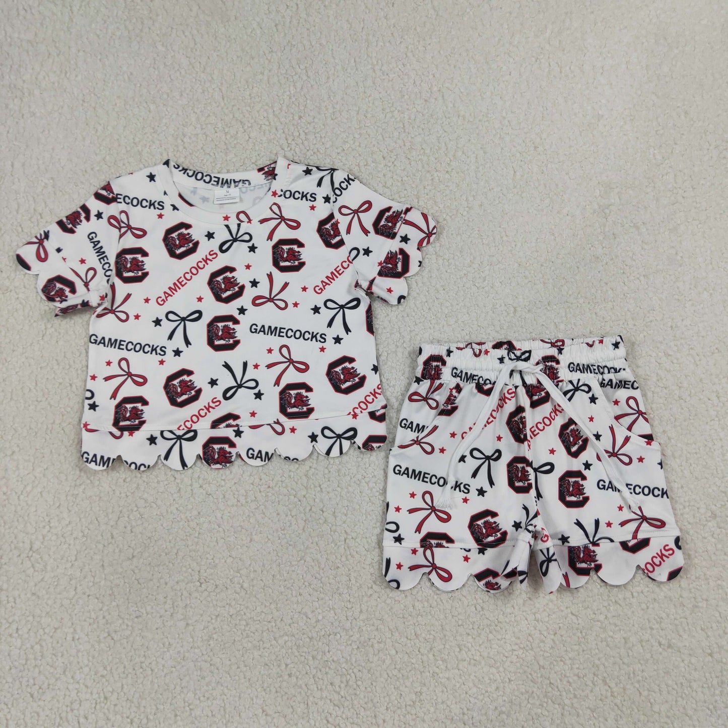 Sibling Baby Girls Bows Team Top Pockets Short Scallop Clothes Sets