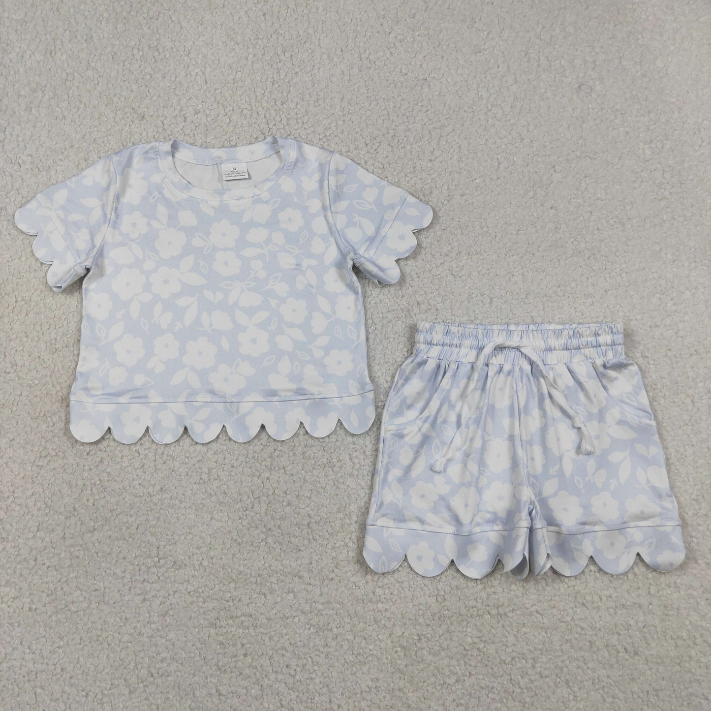 Sibling Baby Girls Colorful Flowers Top Pockets Shorts Scallop Clothes Sets