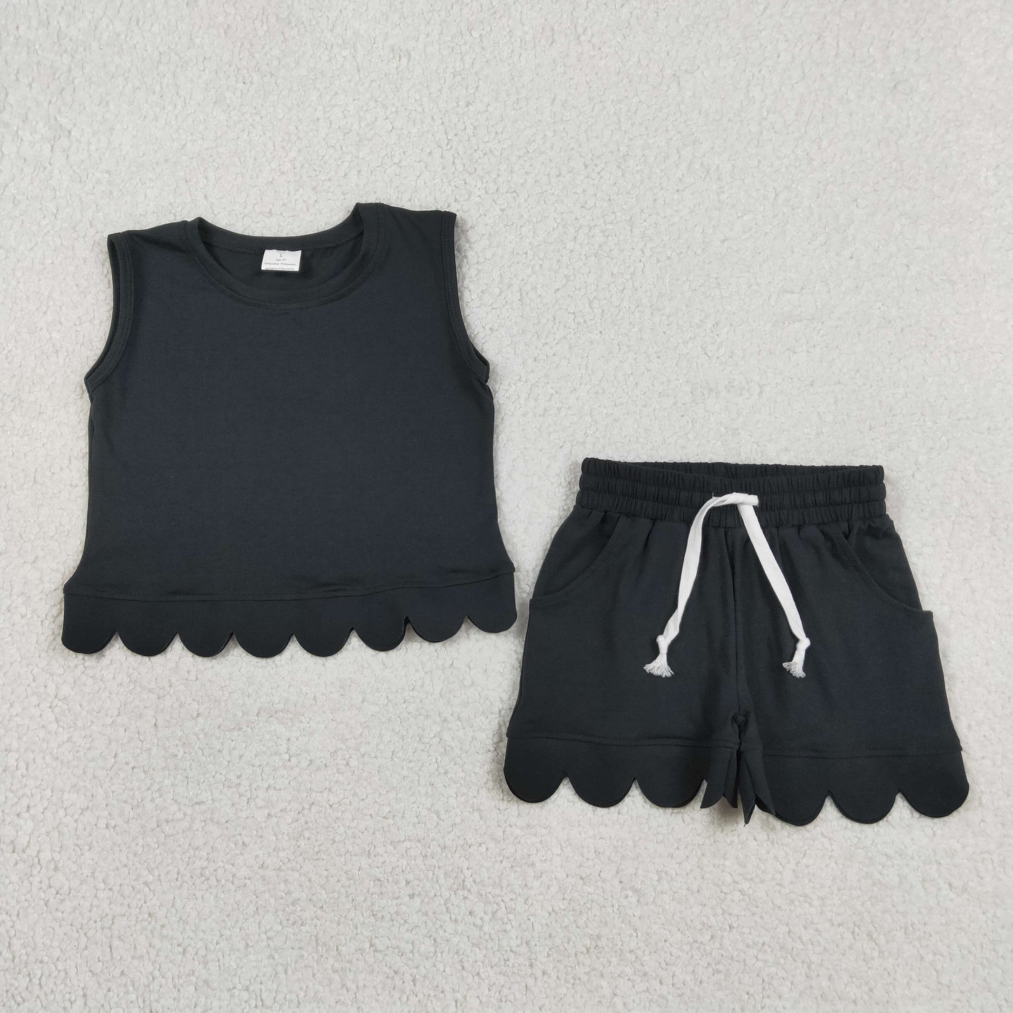 Sibling Baby Girls Sleeveless Vests Top Pockets Short Scallop Clothes Sets