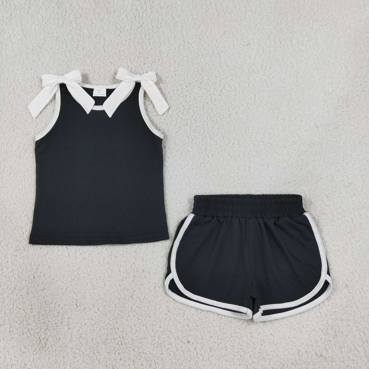 Sibing Baby Girls Cotton Bows Sleeveless Top Short Clothes Sets