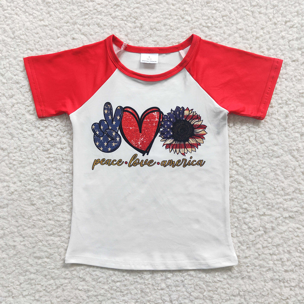 GT0108 baby girl 4th of july peace love america summer tshirt