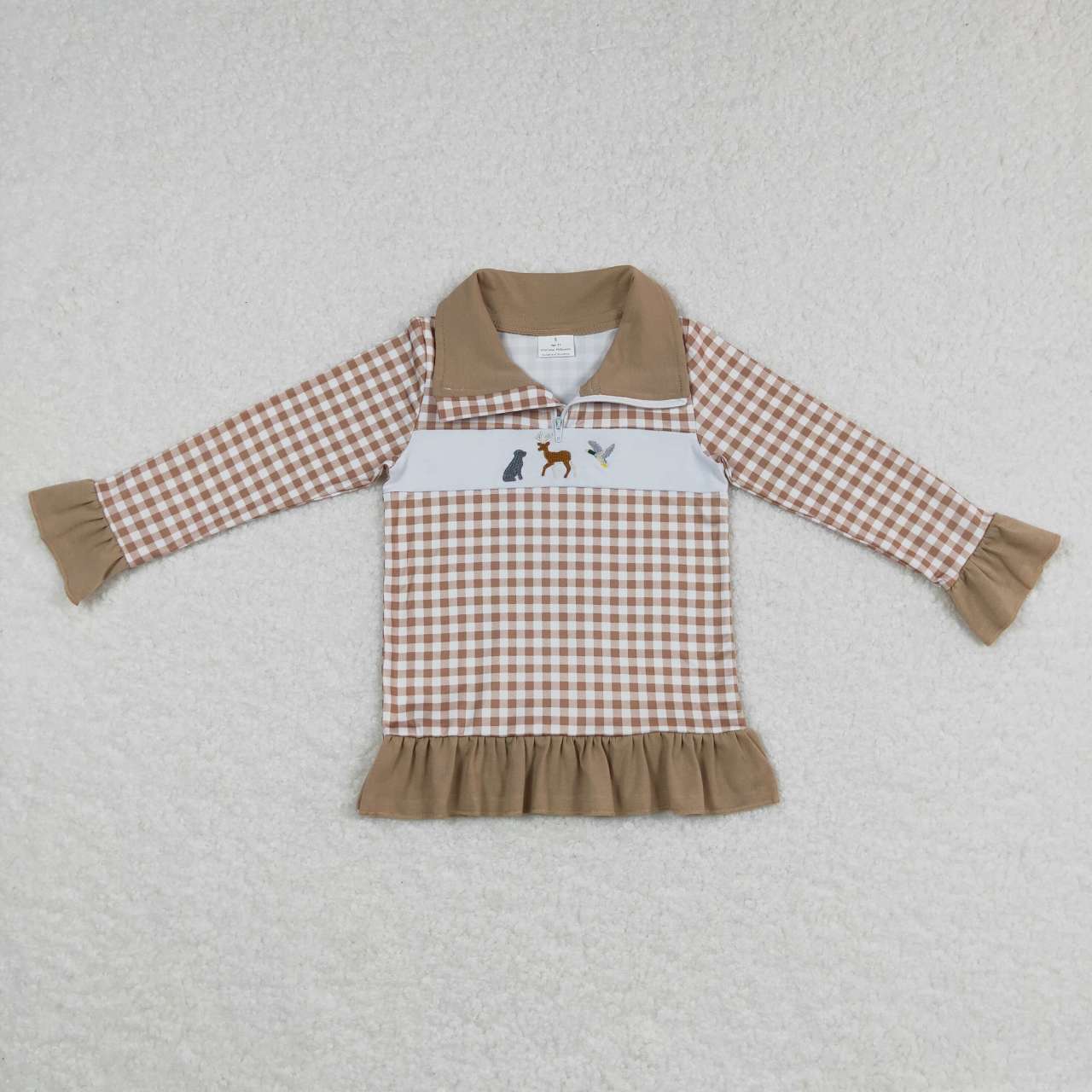 Sibling Baby Boys Girls Embroidery Dogs Deer Ducks Western Zipper Pullovers Tops