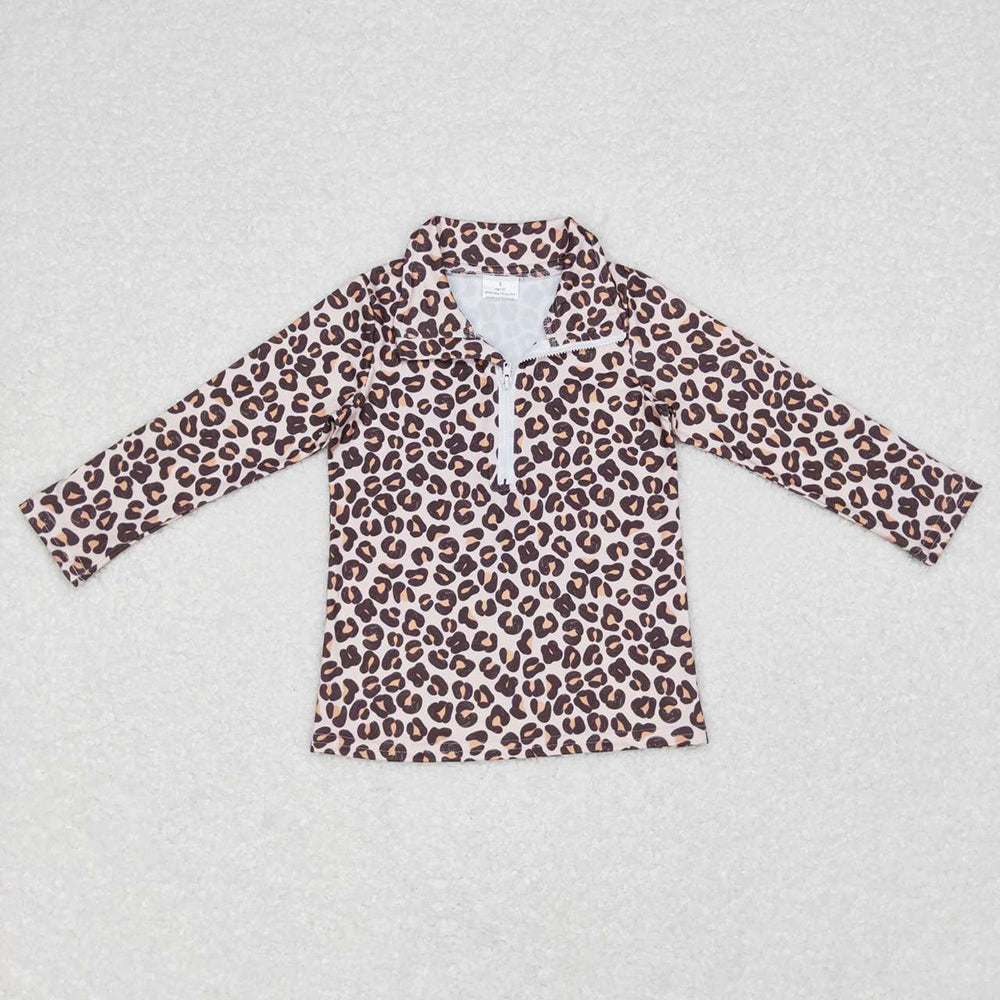 GT0361 baby girl clothes leopard brown top girl pullover