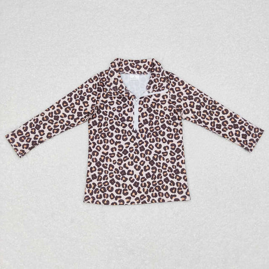 GT0361 baby girl clothes leopard brown top girl pullover