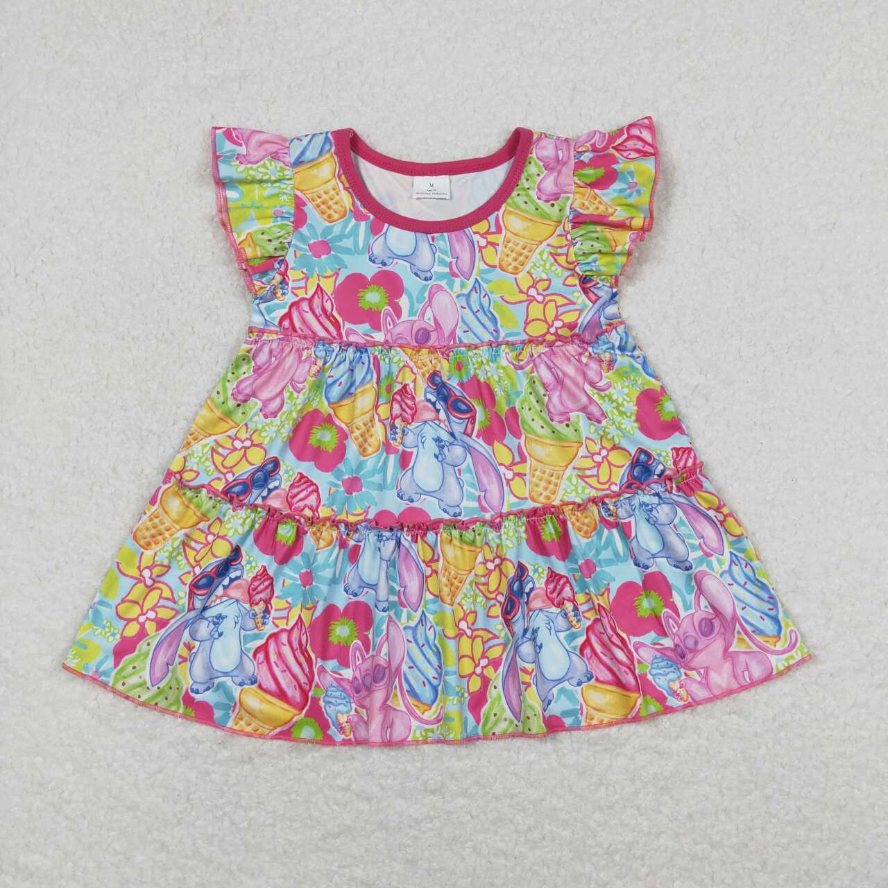 Sibling Baby Girls Flowers Flutter Sleeve Patchwork T-shirts Top