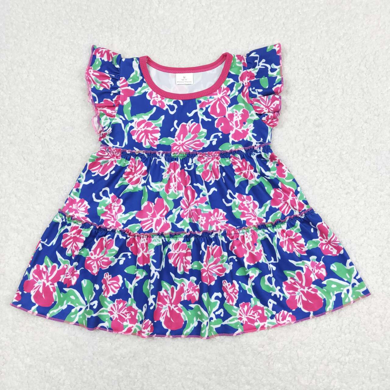 Sibling Baby Girls Flowers Flutter Sleeve Patchwork T-shirts Top