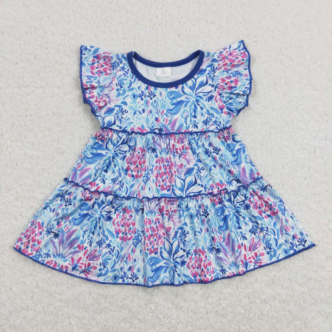 Sibling Baby Girls Flowers Flutter Sleeve Patchwork T-shirts Top