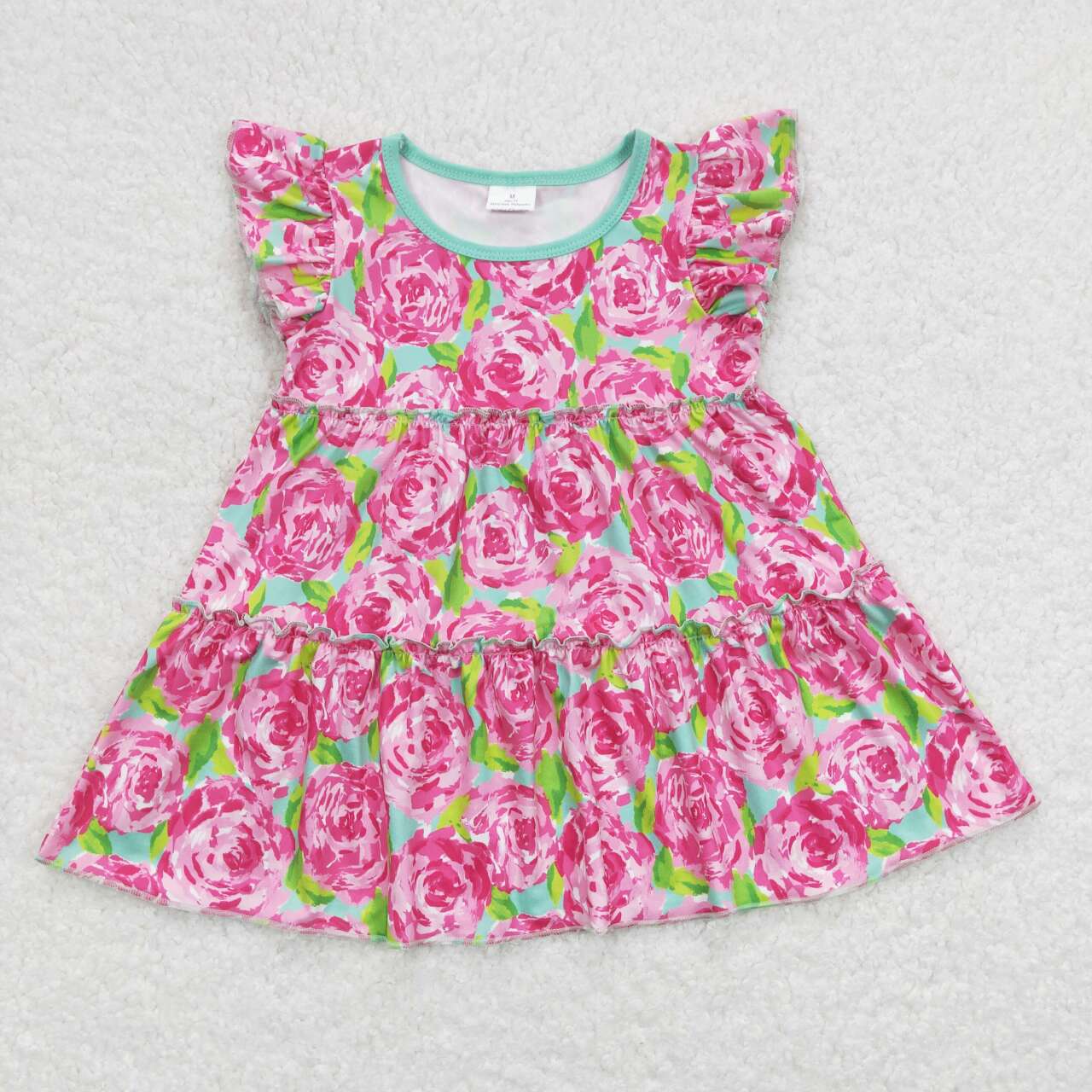 Sibling Baby Girls Flowers Flutter Sleeve Patchwork T-shirts Top