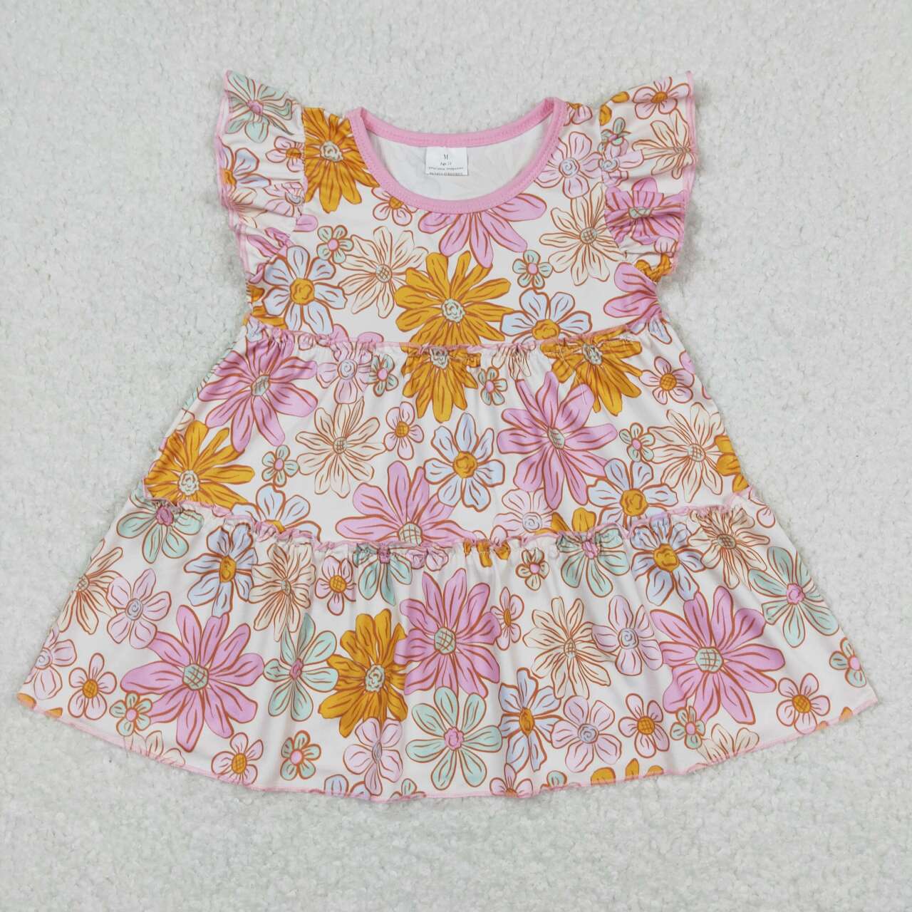 Sibling Baby Girls Flowers Flutter Sleeve Patchwork T-shirts Top