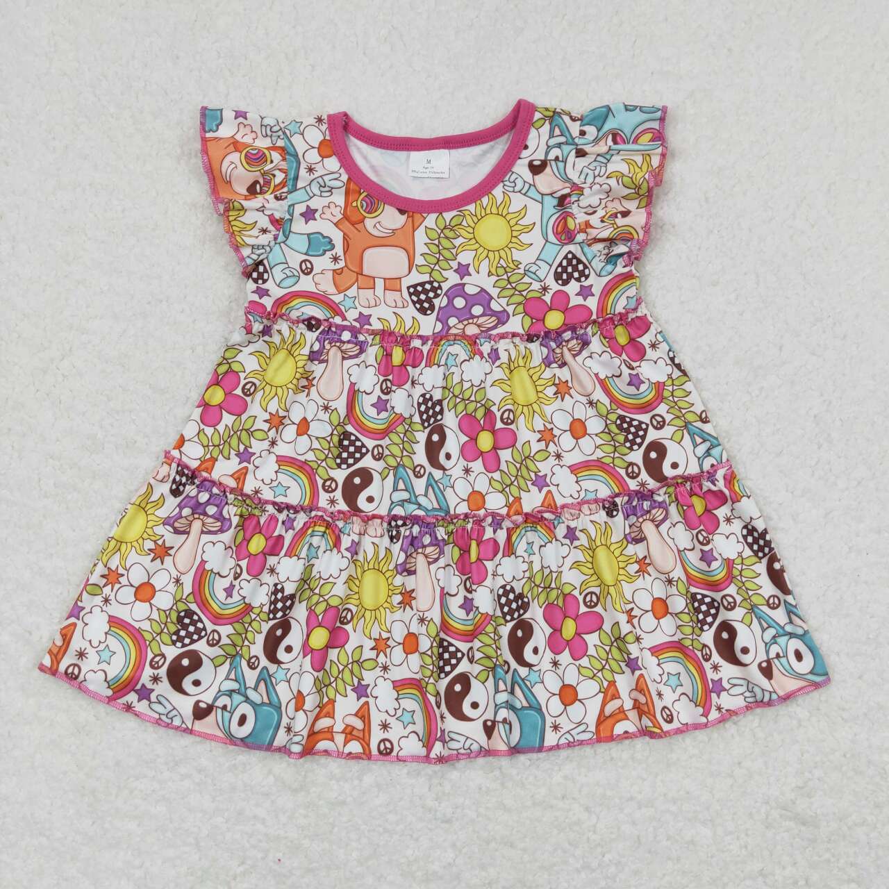 Sibling Baby Girls Flowers Flutter Sleeve Patchwork T-shirts Top