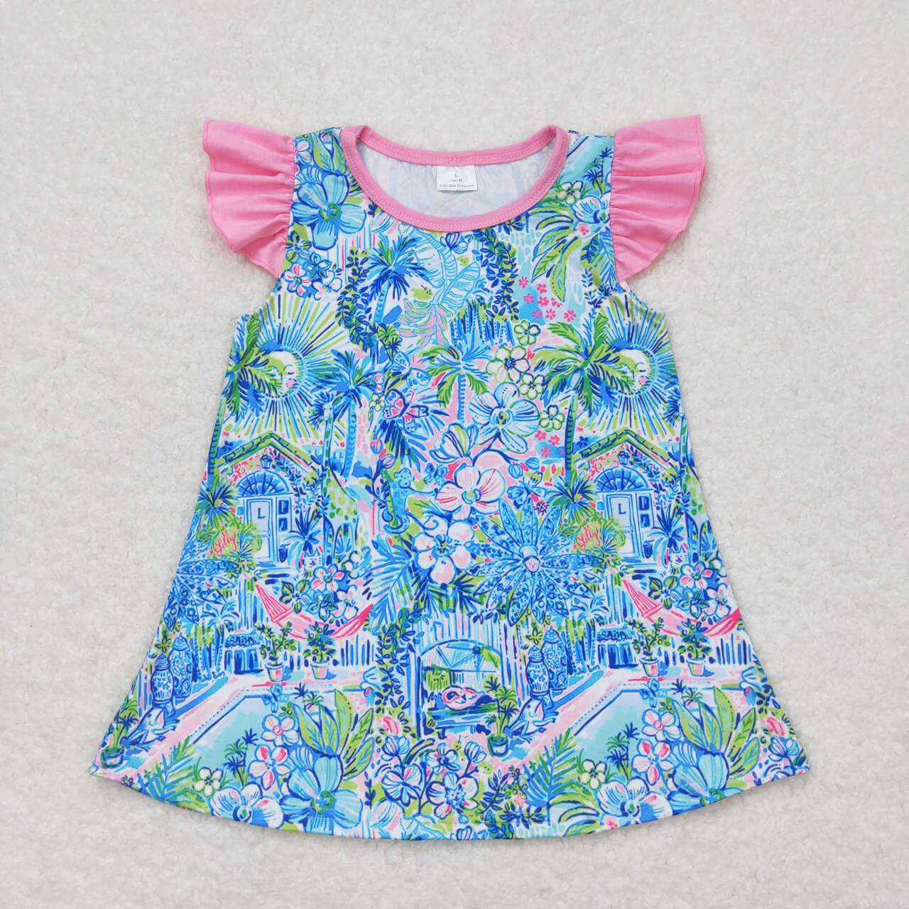 GT0563  baby girl clothes blue painting girl summer tshirt tunic top