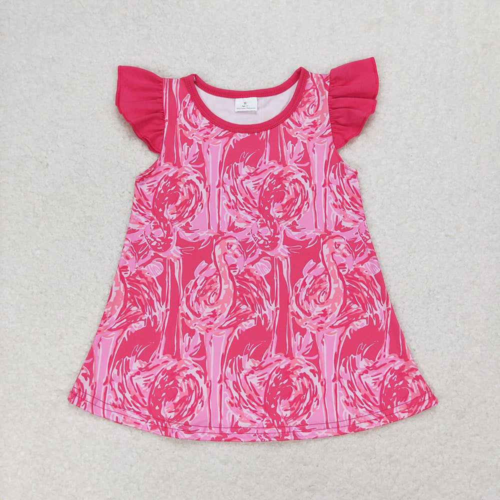 GT0565   baby girls clothes pink flamingo summer tshirts