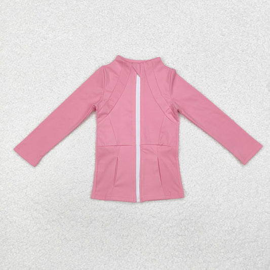 GT0680 Baby Girls Pink Long Sleeve Pockets Zipper Yoga Active Jackets Top