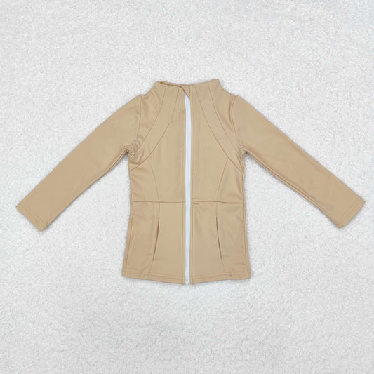 GT0681 Baby Girls Yellow Long Sleeve Pockets Zipper Yoga Active Jackets Top