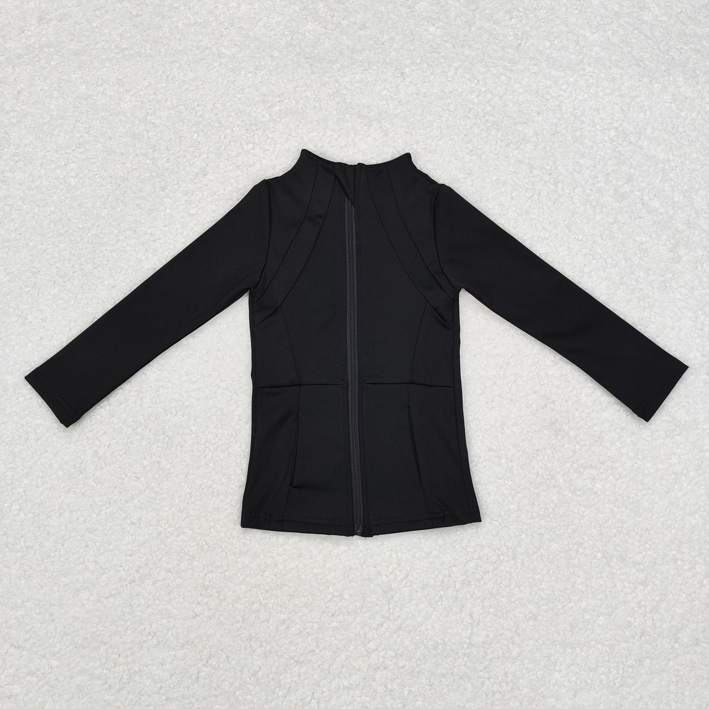 GT0685 Baby Girls Black Long Sleeve Pockets Zipper Yoga Active Jackets Top