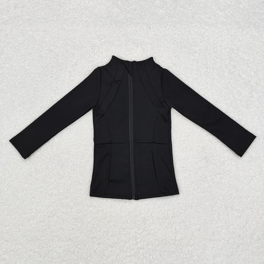 GT0685 Baby Girls Black Long Sleeve Pockets Zipper Yoga Active Jackets Top