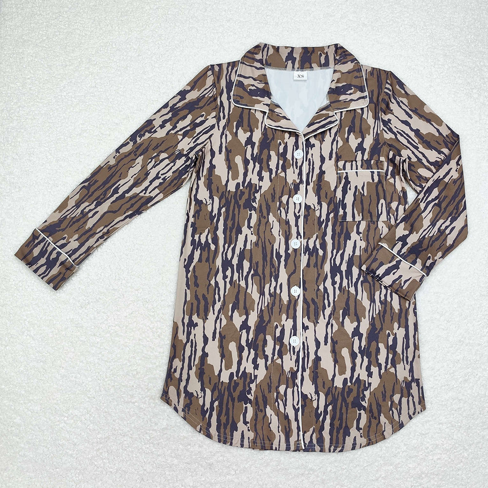 GT0696 Adult Women Olive Camo Button Southern Sleep Wear Shirts