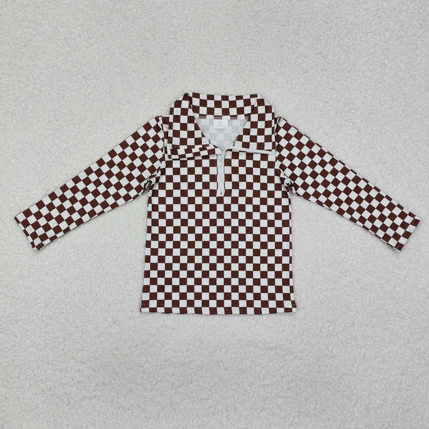 Sibling Baby Girls Boutique Flowers Checked Long Sleeves Half Zipper Pullovers Tops