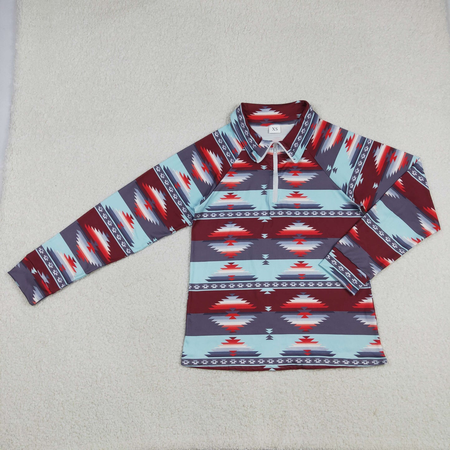 GT0877 Adult Women Long Sleeve Western Aztec Zipper Pullovers Top