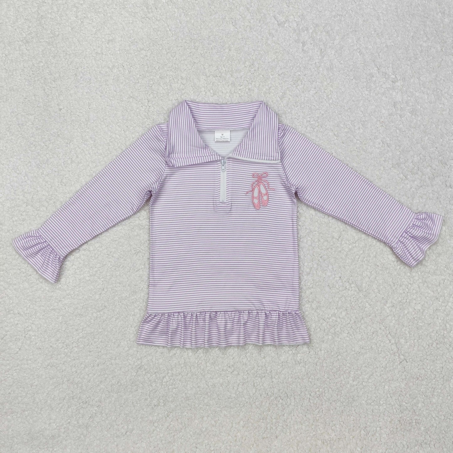 Sibling Baby Girls Embroidery Bows Shoes Zipper Ruffle Pullovers Top