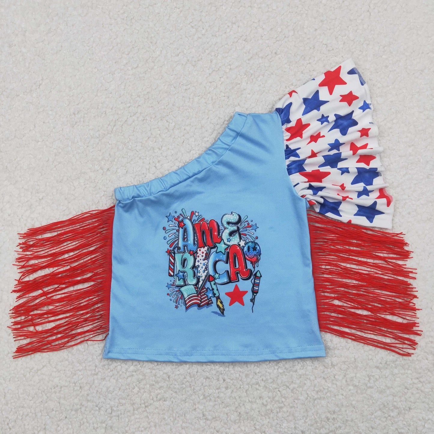 Sibling Baby Boys Girls Blue Red Stripe Stars 4th of July Tee Shirts Top
