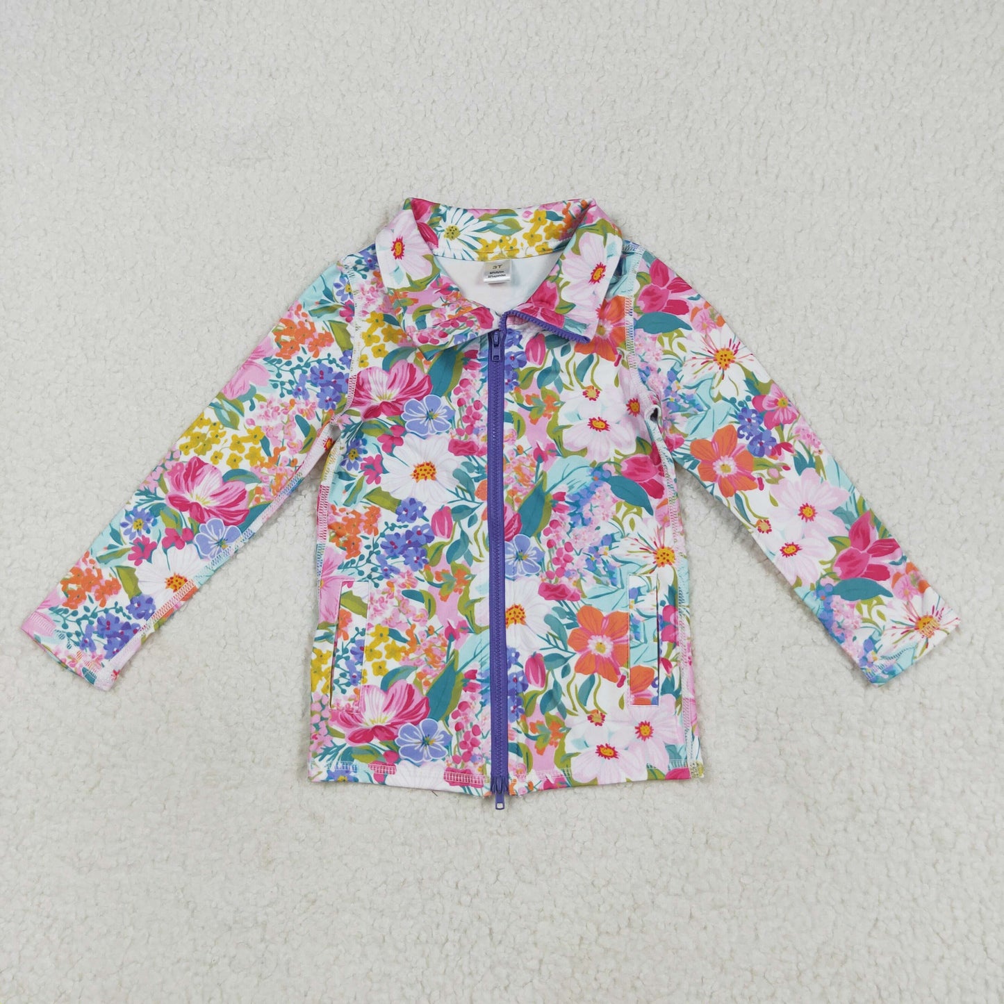 Sibling Baby Girls Flowers Bows Pockets Zipper Yoga Active Jackets Top