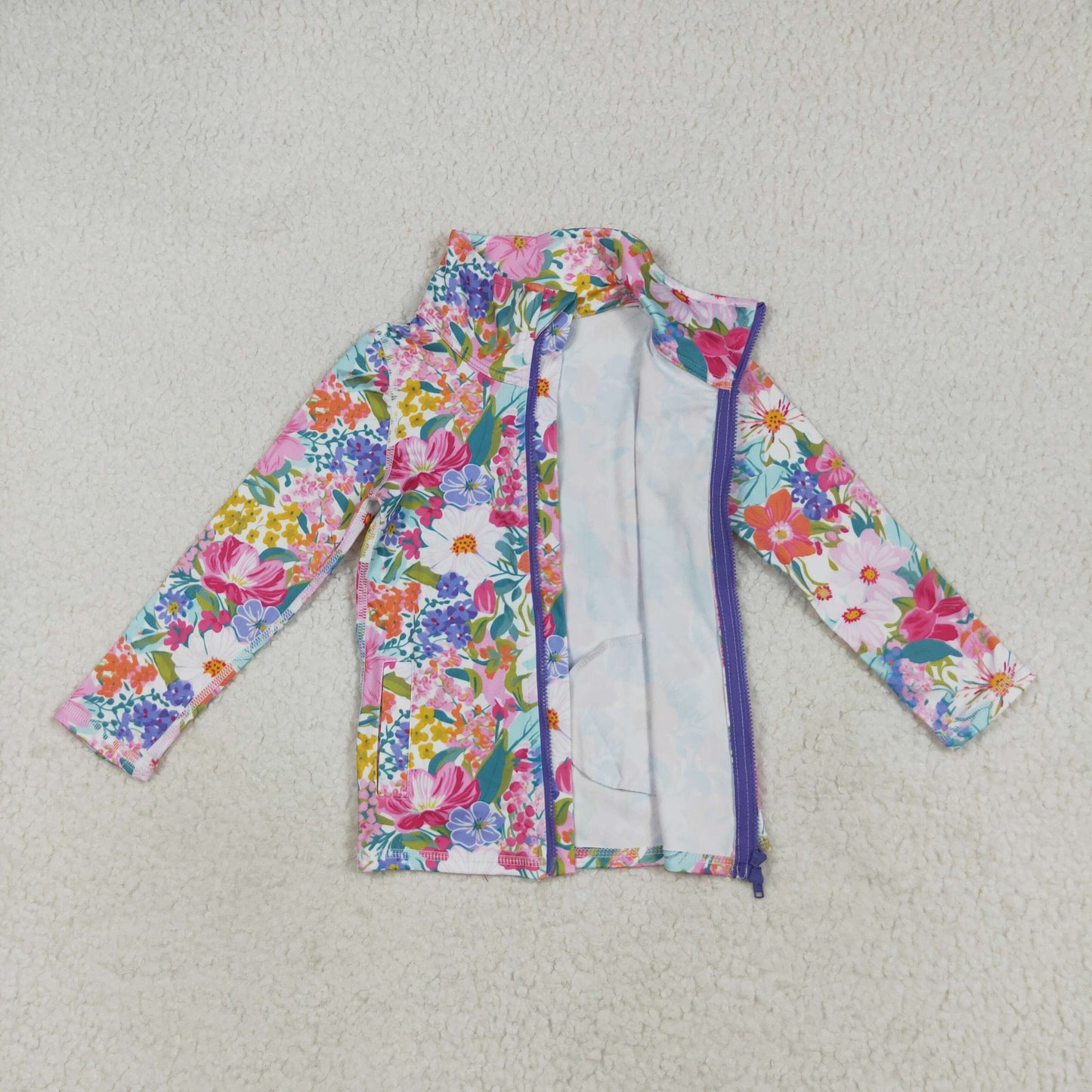 Sibling Baby Girls Flowers Bows Pockets Zipper Yoga Active Jackets Top