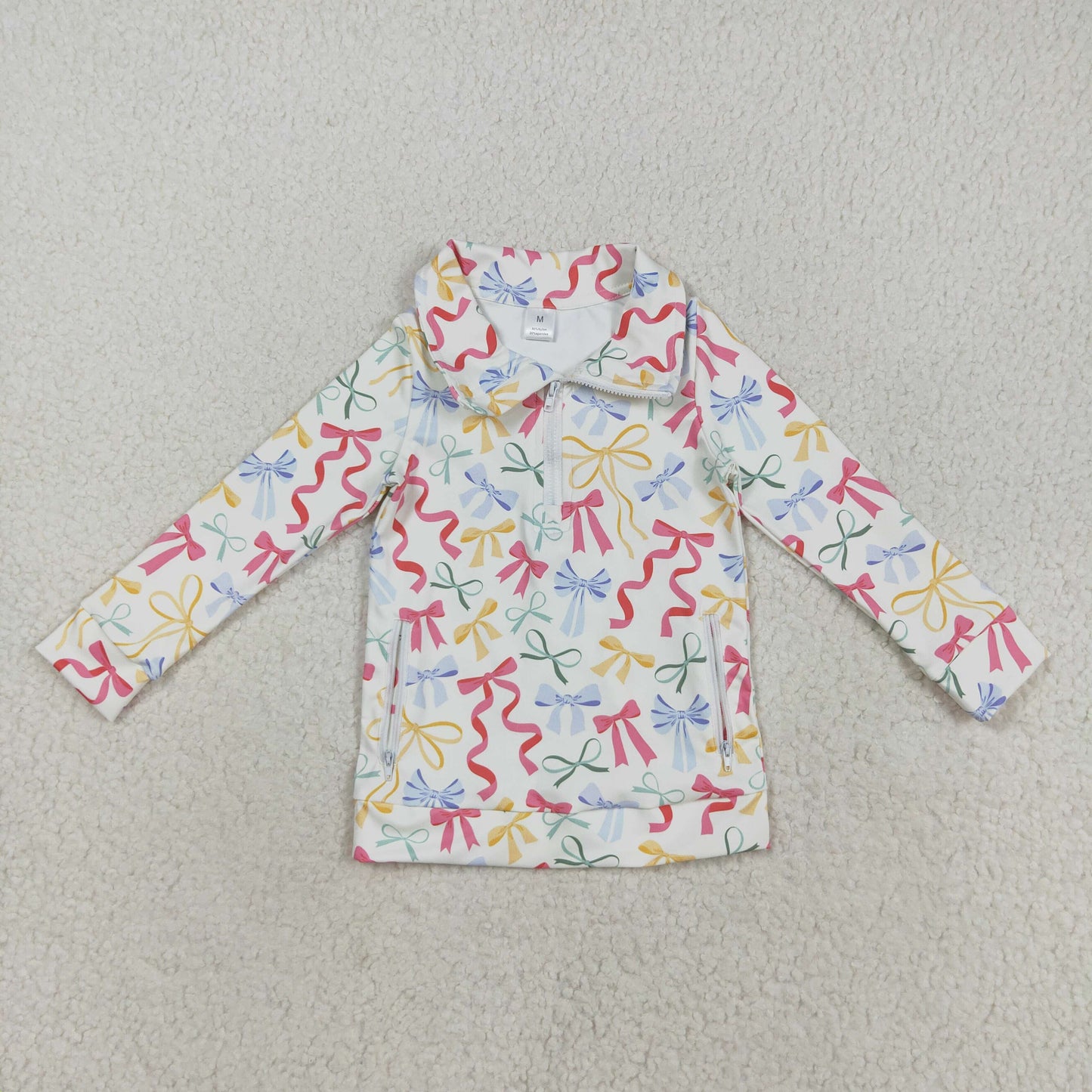 Sibling Baby Girls Flowers Bows Pockets Zipper Yoga Active Pullovers Top
