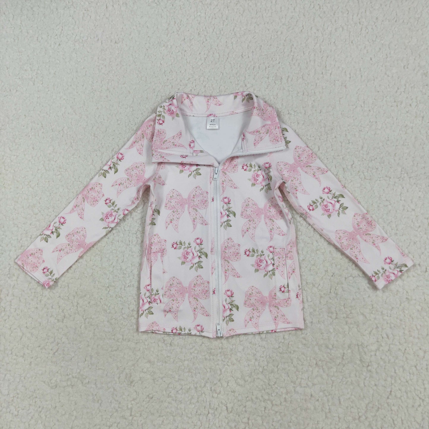 Sibling Baby Girls Flowers Bows Pockets Zipper Yoga Active Pullovers Top