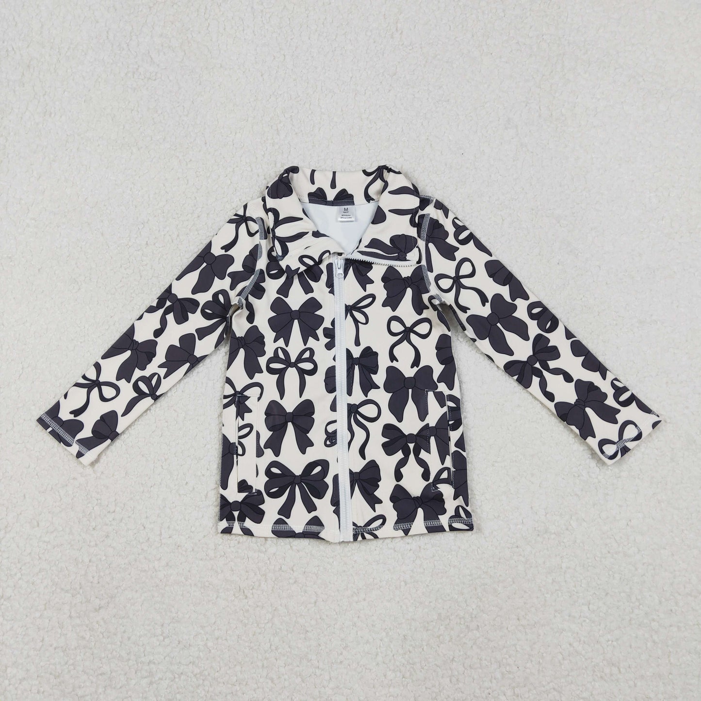 Sibling Baby Girls Flowers Bows Pockets Zipper Yoga Active Jackets Top