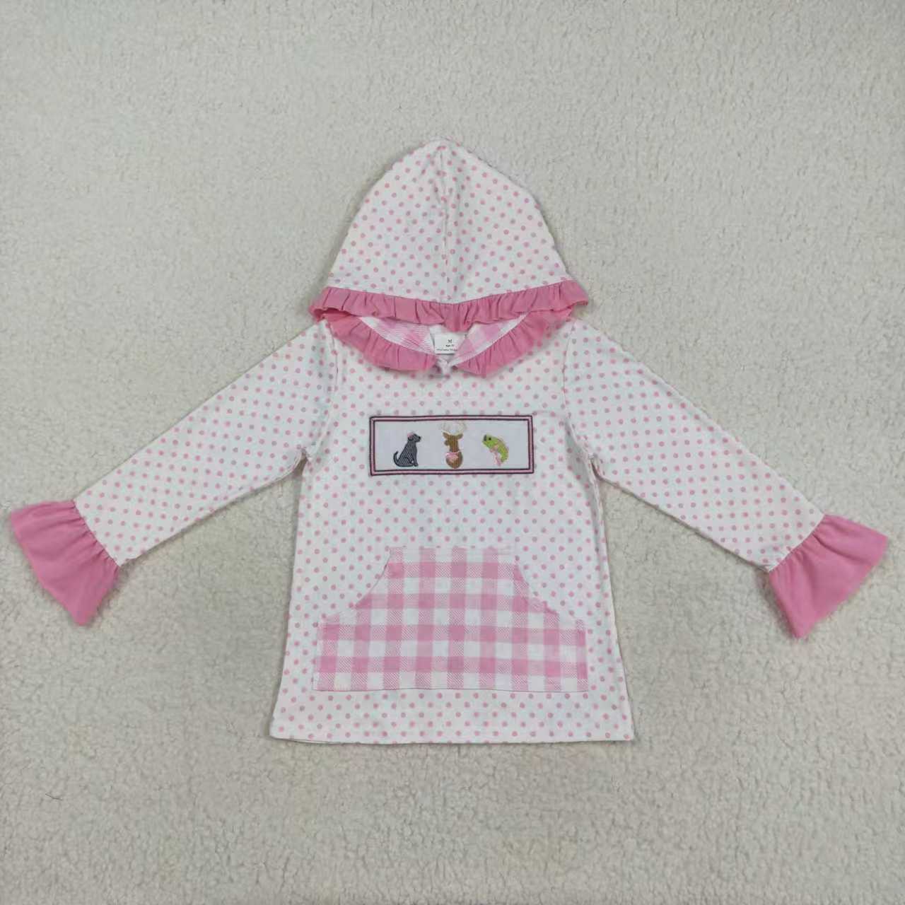 Sibling Embroidery Dogs Deer Fish Kids Hunting Pocket Hoodies Tops