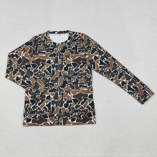 GT1122 Adult Women Dark Brown Camo Long Sleeve Yoga Active T-shirts Top