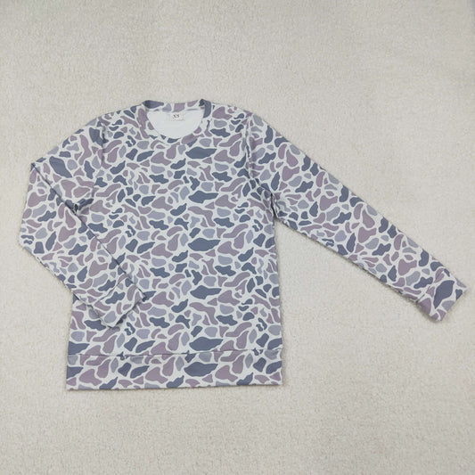 GT1127 Adult Women Grey Camo Long Sleeve Yoga Active T-shirts Top