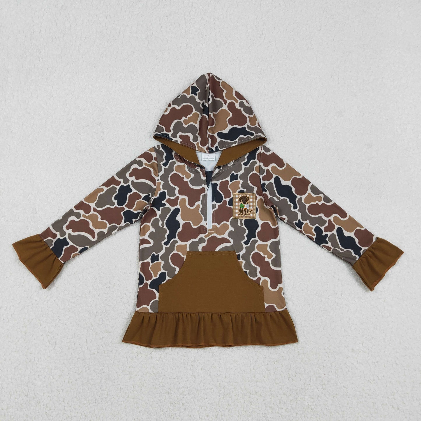 Sibling Baby Kids Camo Embroidery Ducks Dogs Deer Pocket Zip Hunting Hoodies Top