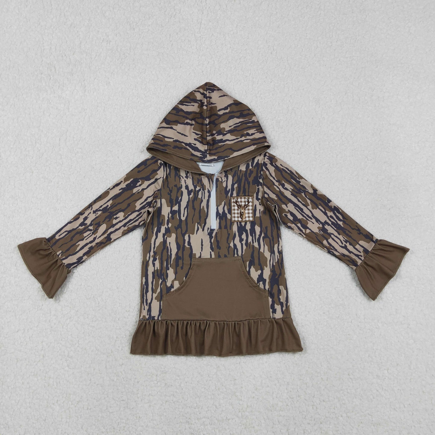 Sibling Baby Kids Camo Embroidery Ducks Dogs Deer Pocket Zip Hunting Hoodies Top