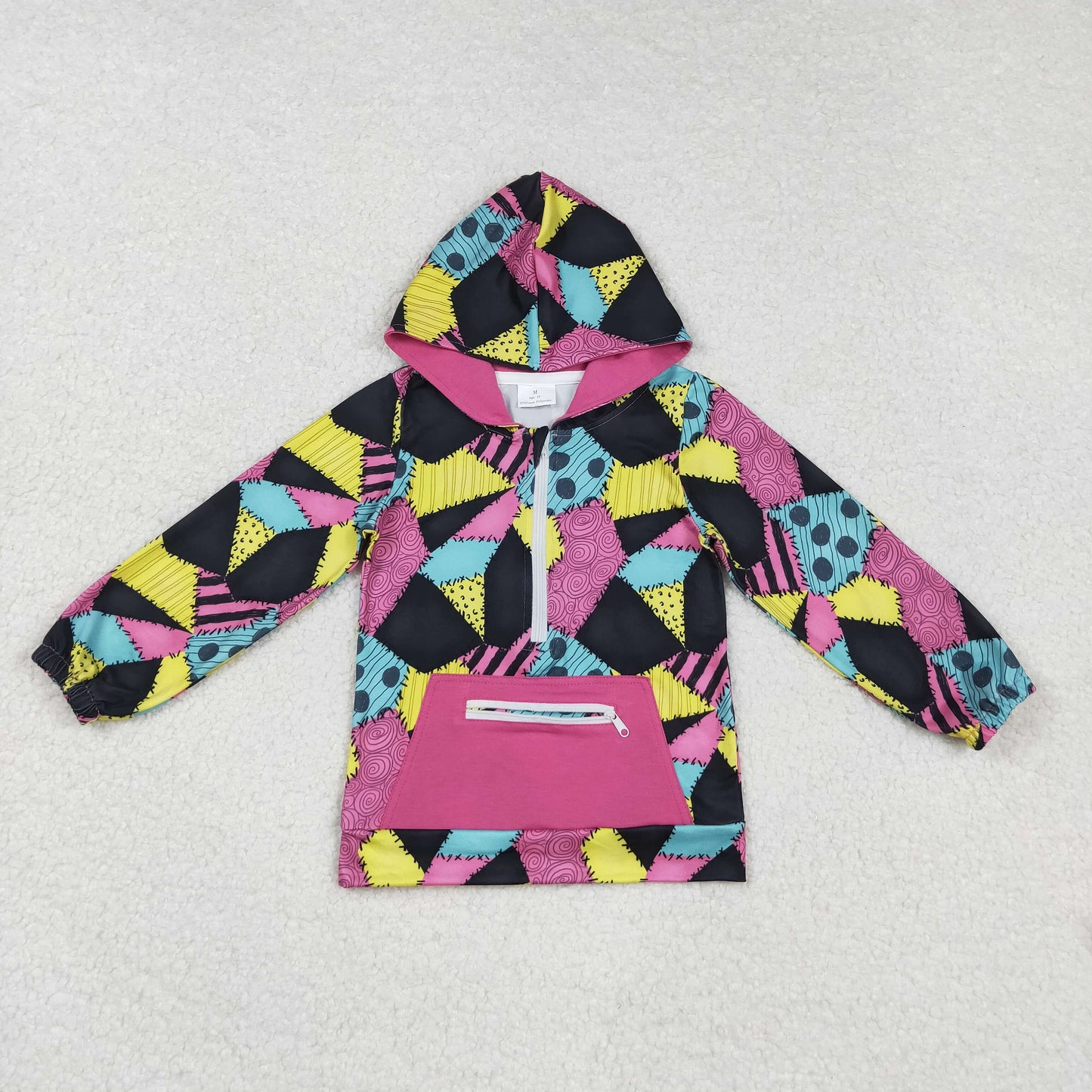 Sibling Baby Girls Colorful Patchwork Ghosts Pocket Zipper Halloween Hoodies Top