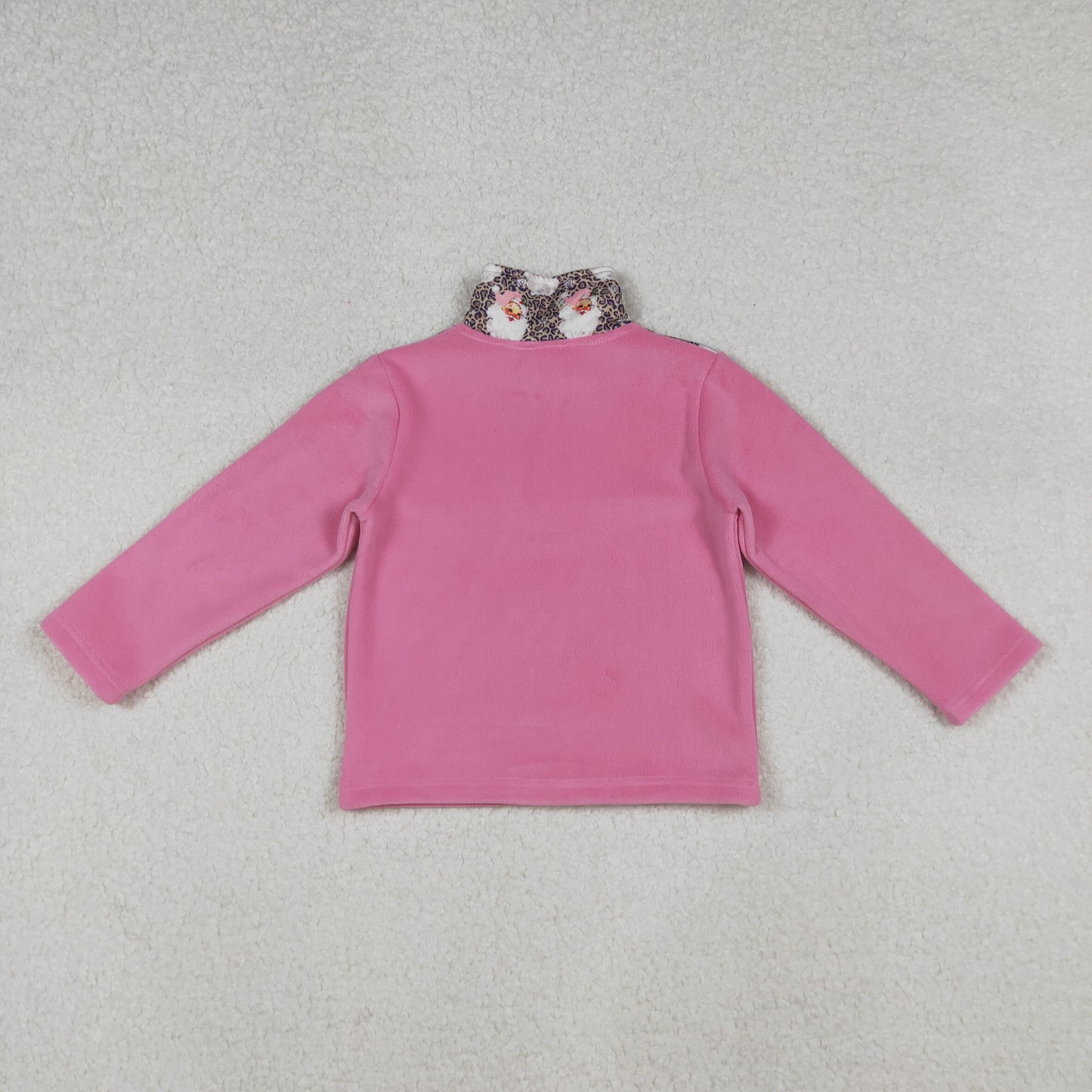 GT11501 Baby Girls Leopard Santa Quatrefoil Zipper Pullover Christmas Sherpa Tops