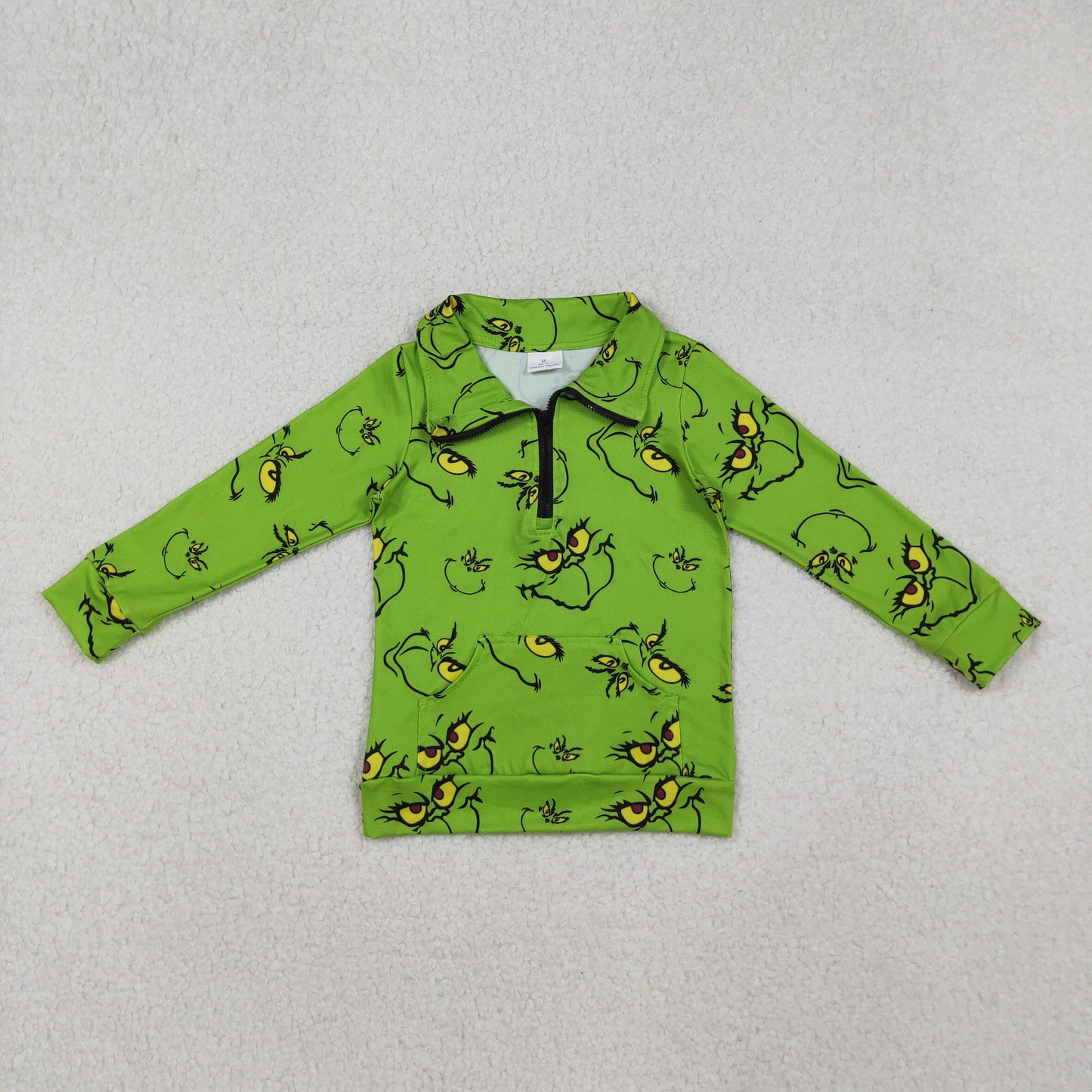 Mama and Me Green Face Plaid Pocket Zipper Christmas Pullover Tops