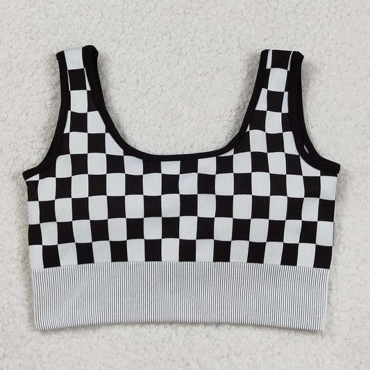 GT1189 Adult Women Black Checked Thick Fabric Vests Top