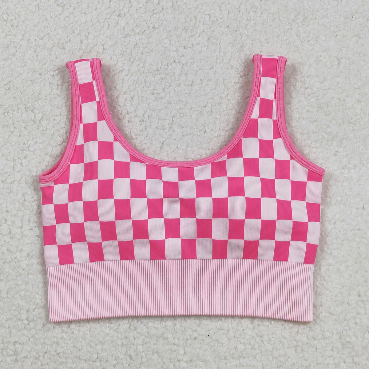 Sibling Adult Women Camo Checkered Crop Bra Tops Shorts Outfits Sets
