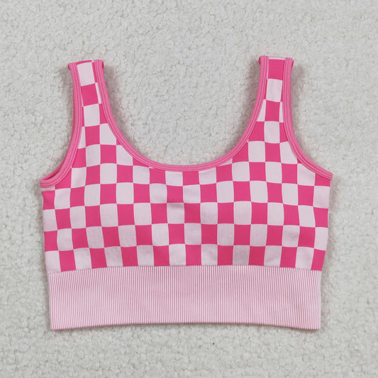 GT1190 Adult Women Pink Checked Thick Fabric Vests Top