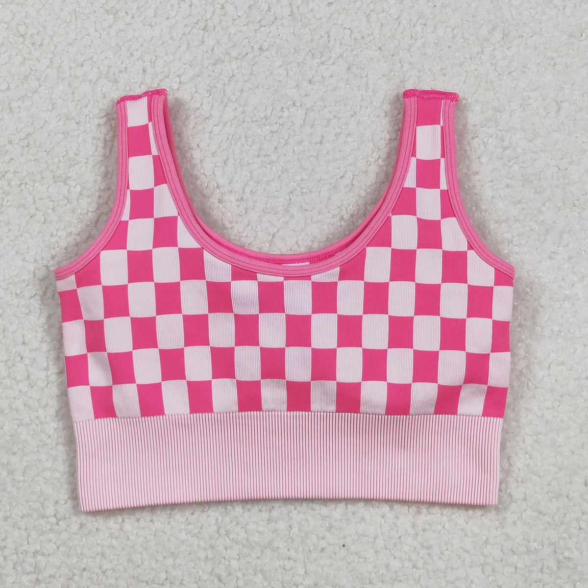 Sibling Adult Women Camo Checkered Crop Bra Tops Shorts Outfits Sets