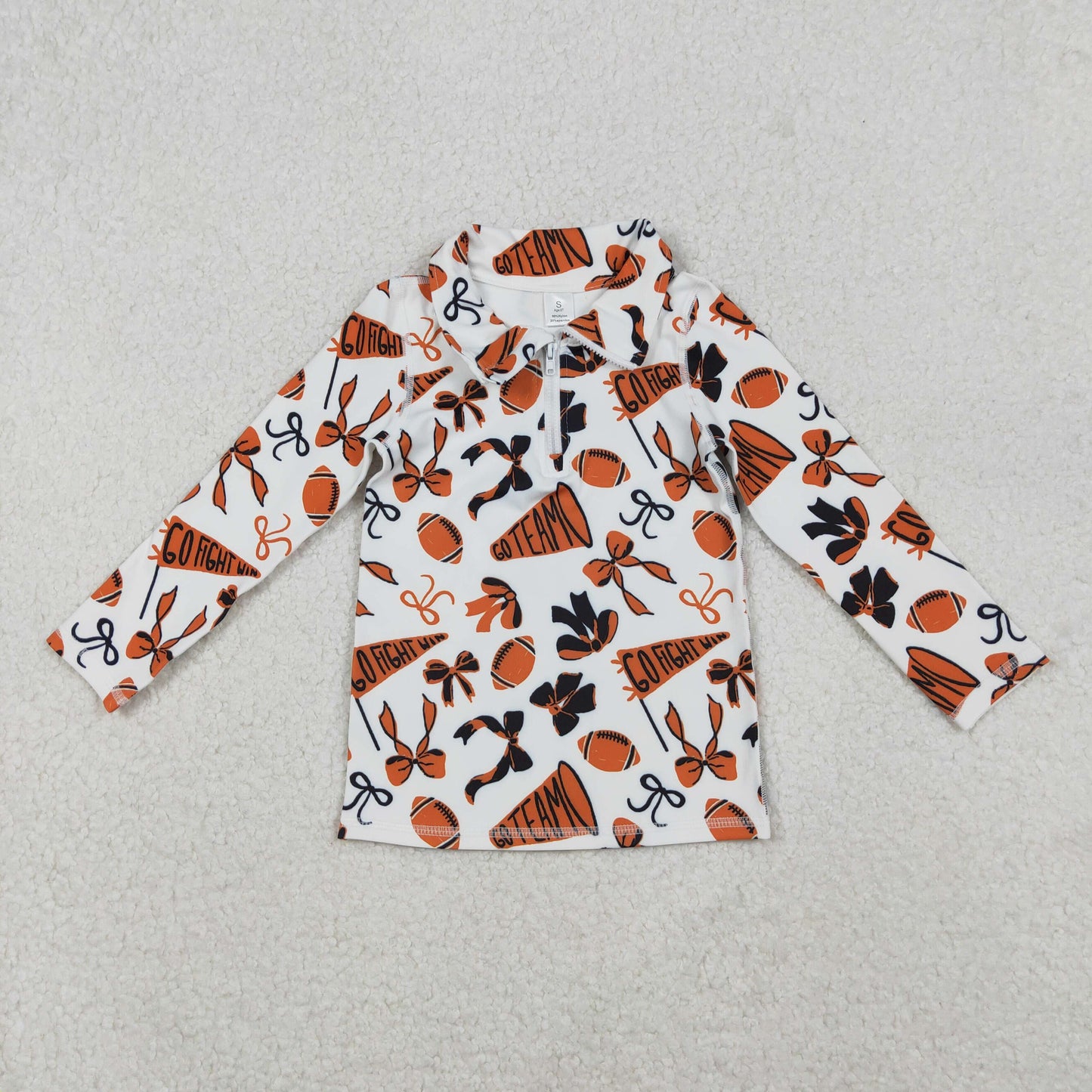 Sibling Baby Girls Bows Footballs Go Team Yoga Active Zipper Pullovers Top