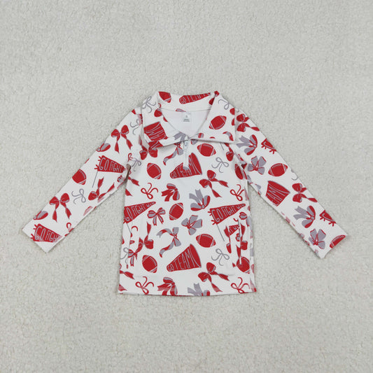 GT1198 Baby Girls Red Bows Footballs Go Team Yoga Active Zipper Pullovers Top