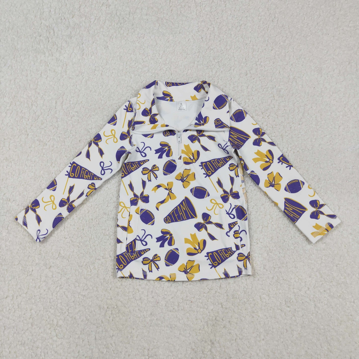 Sibling Baby Girls Bows Footballs Go Team Yoga Active Zipper Pullovers Top