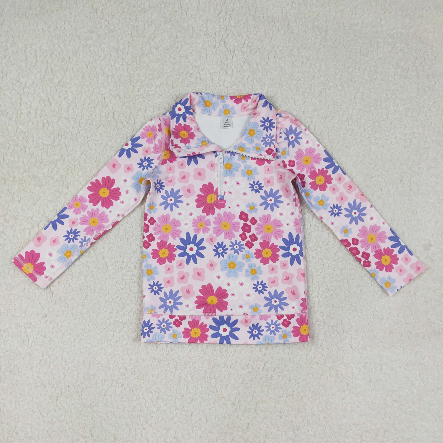 Sibling Baby Girls Flowers Bows Leopard Pockets Half Zipper Yoga Active Pullovers Top