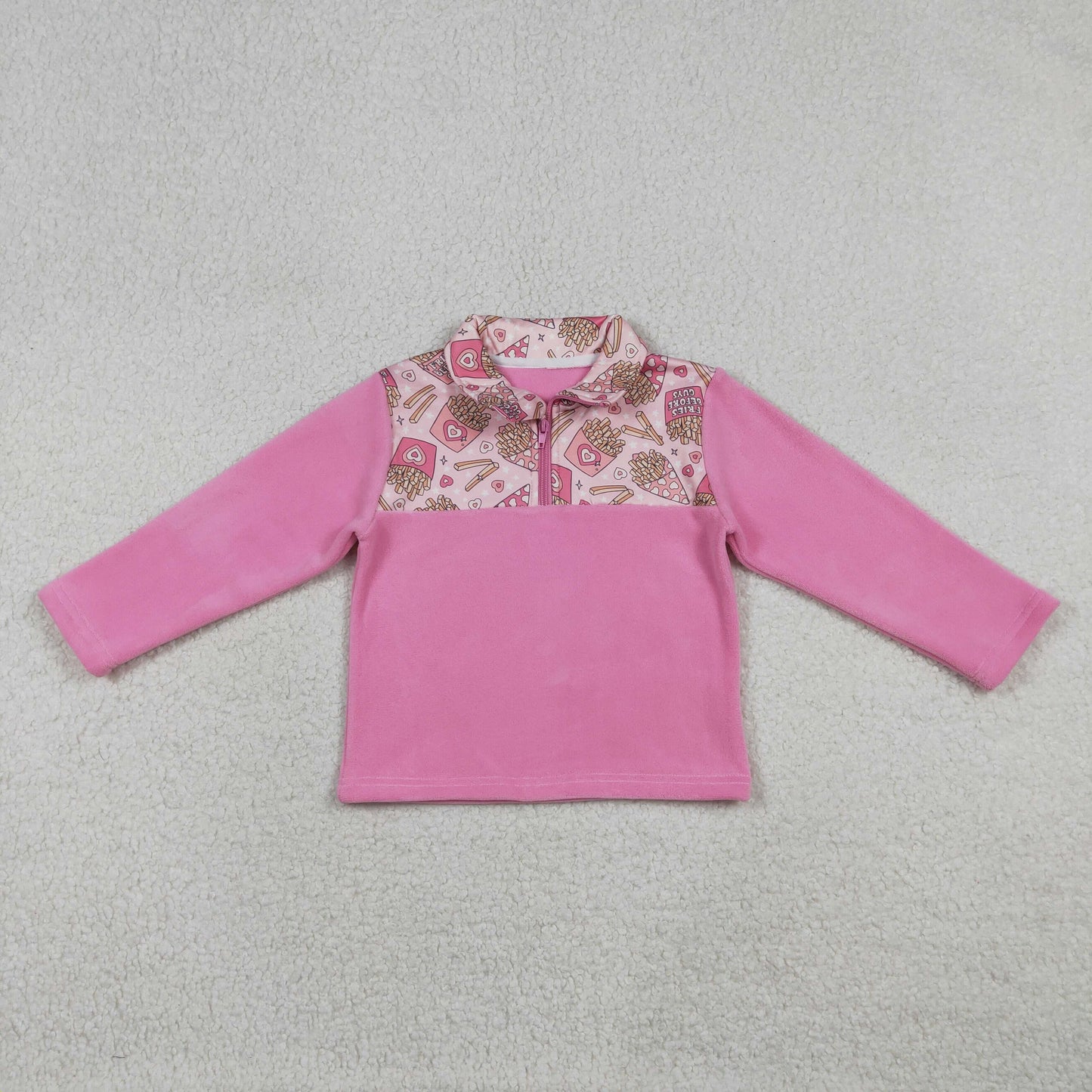 GT1504 Baby Girls Pink Hearts Chip Zipper Pullover Valentines Sherpa Tops